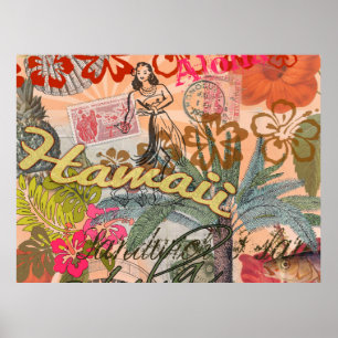 Hawaii Hula Travel Flower Vintage Poster