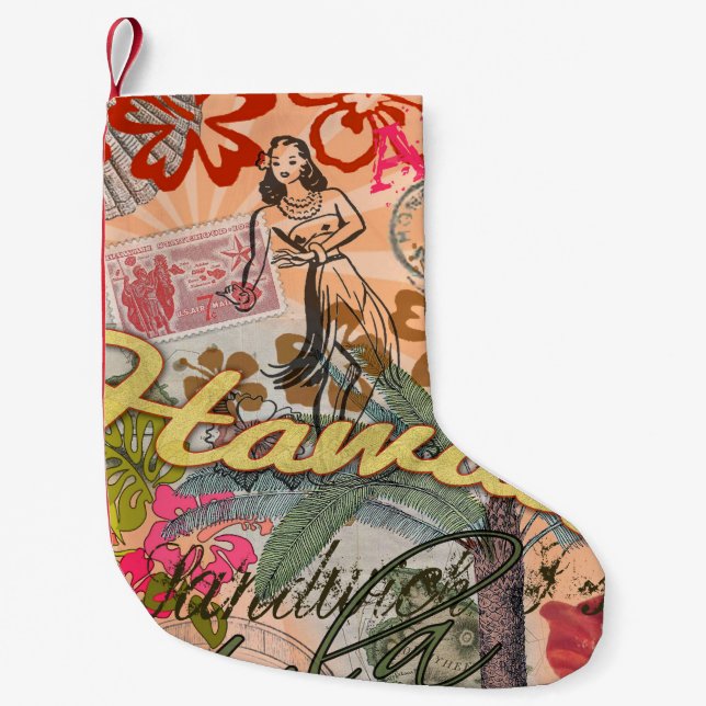 Hawaii Hula Travel Flower Vintage Small Christmas Stocking (Front)