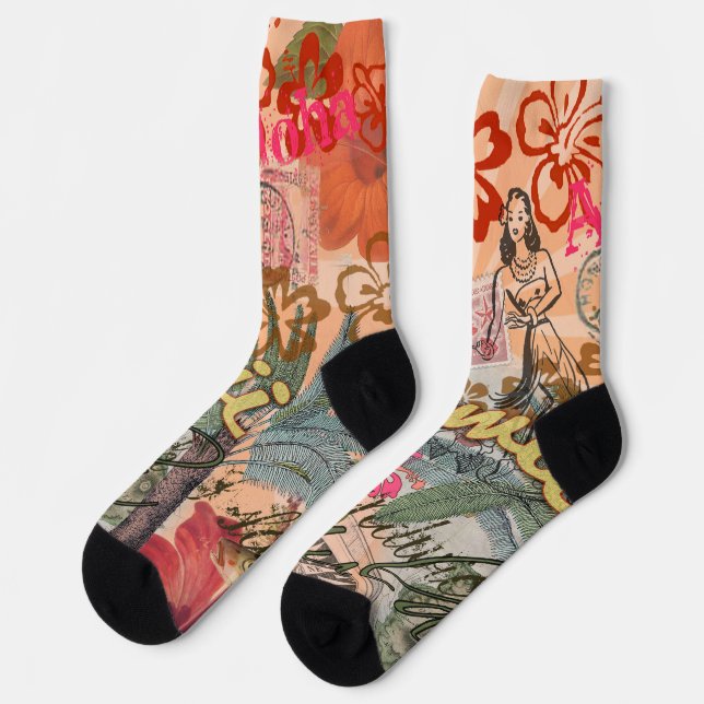 Hawaii Hula Travel Flower Vintage Socks (Left)