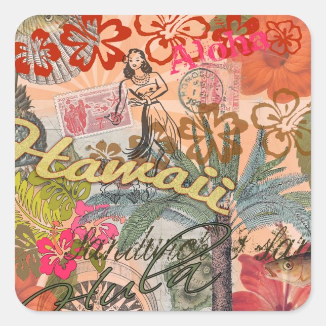 Hawaii Hula Travel Flower Vintage Square Sticker (Front)
