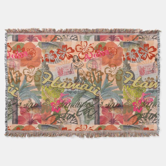 Hawaii Hula Travel Flower Vintage Throw Blanket (Front)