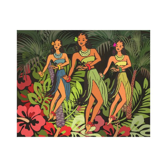 Hawaii Hula Vintage Art Print on Canvas