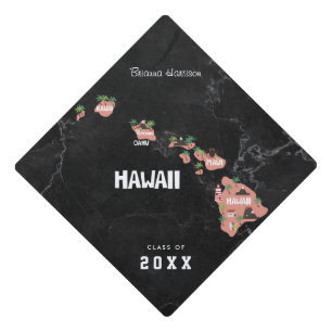 Hawaii Illustrated Map Custom Graduation Cap Topper