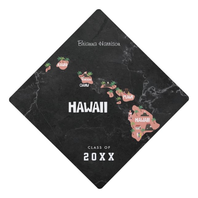 Hawaii Illustrated Map Custom Graduation Cap Topper (Front)