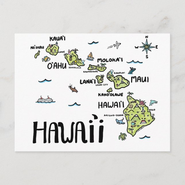 Hawaii Illustrated Map Postcard (Front)