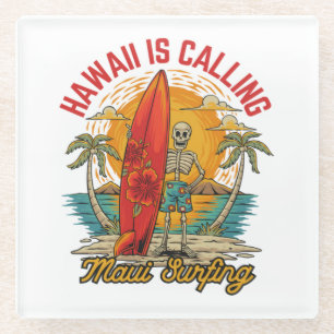 Hawaii Is Calling Maui Surfing Island Vibes Glass Coaster