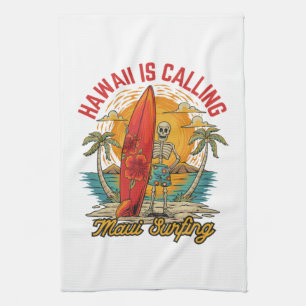 Hawaii Is Calling Maui Surfing Island Vibes Kitchen Towel