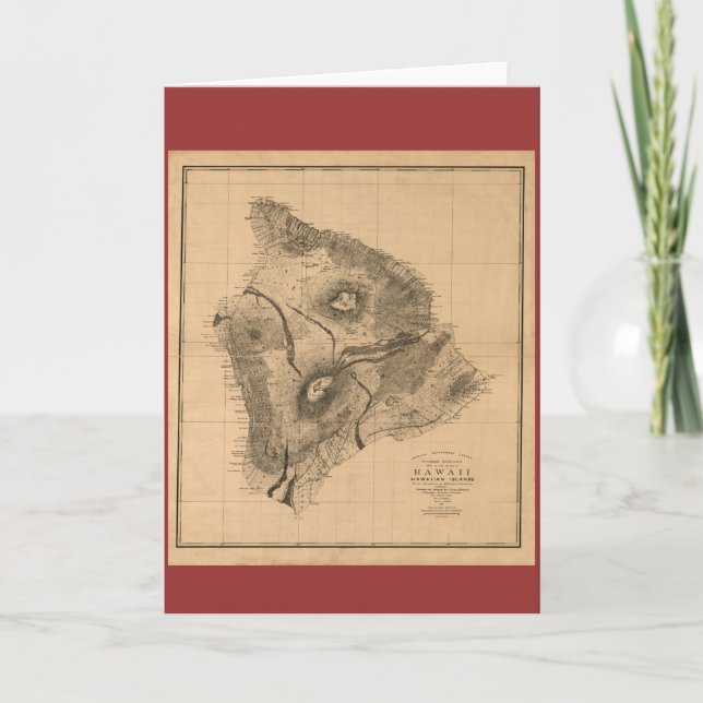 Hawaii Island, 1886, Vintage Hawaiian Map Card (Front)