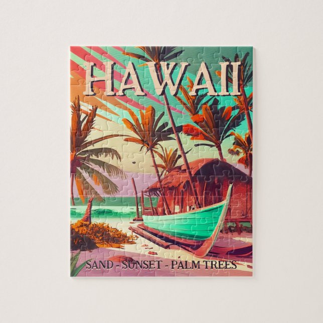 Hawaii island tropical sunset palm tree Souvenirs Jigsaw Puzzle (Vertical)