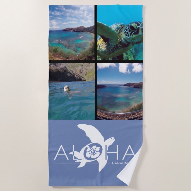 Hawaii Islands Hanauma Bay Aloha Turtle Beach Towel (Front)