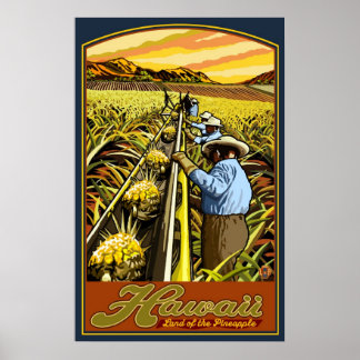 Hawaii Islands - Pineapple Harvest Travel Poster