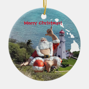 Hawaii Islands,  Santa Claus and Waikiki Ceramic Ornament