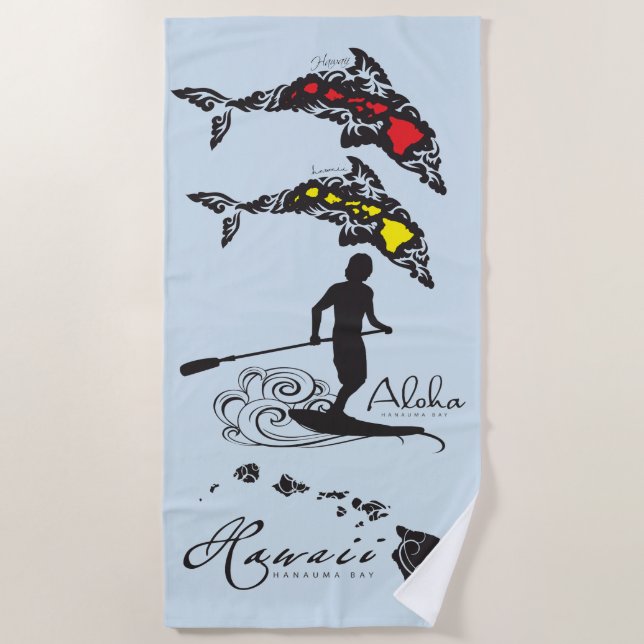 Hawaii Islands Surfer Beach Towel (Front)