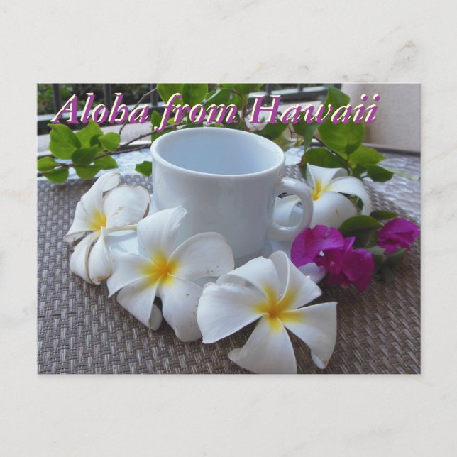 Hawaii Kona coffee and plumerias Postcard (Front)