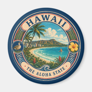 Hawaii Landscape Illustration Travel Art Badge Magnet
