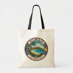 Hawaii Landscape Illustration Travel Art Badge Tote Bag