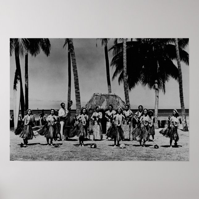 Hawaii - Line of Hula Girls Dancing Poster (Front)