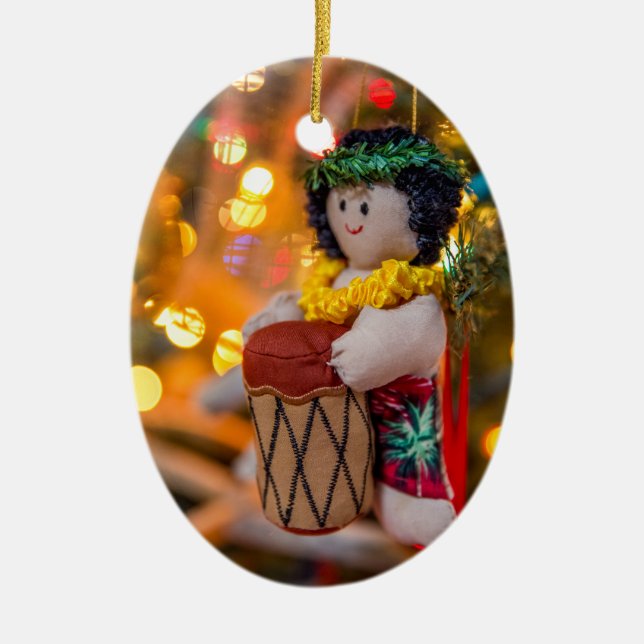 Hawaii Little Drummer Boy Oval Christmas Ornament (Front)