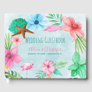 Hawaii luau floral tropical wreath beach wedding guest book