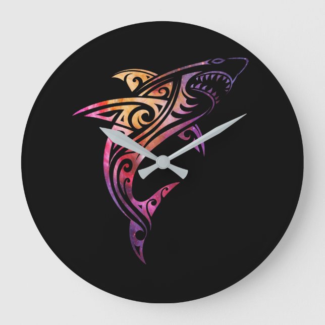 Hawaii Mano Tribal Shark Lover Large Clock (Front)