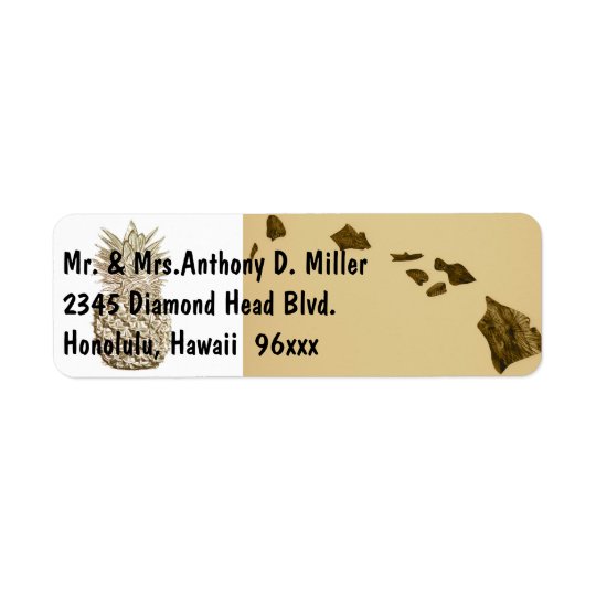 Hawaii Map and Pineapple Return Address Label