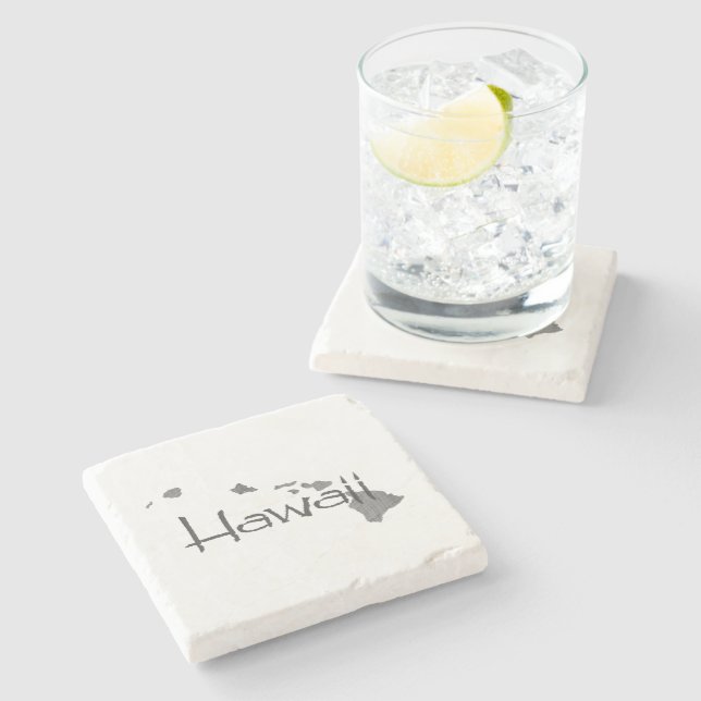 Hawaii Map Shaped Vintage Grey Chalkboard Stone Coaster (Side)