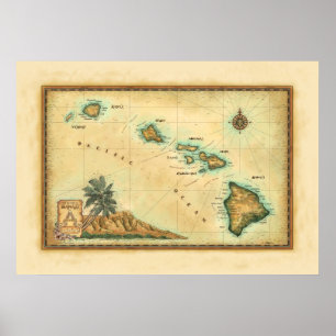 Hawaii Map, sizes 2 Poster