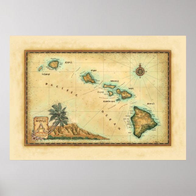 Hawaii Map, sizes 2 Poster (Front)