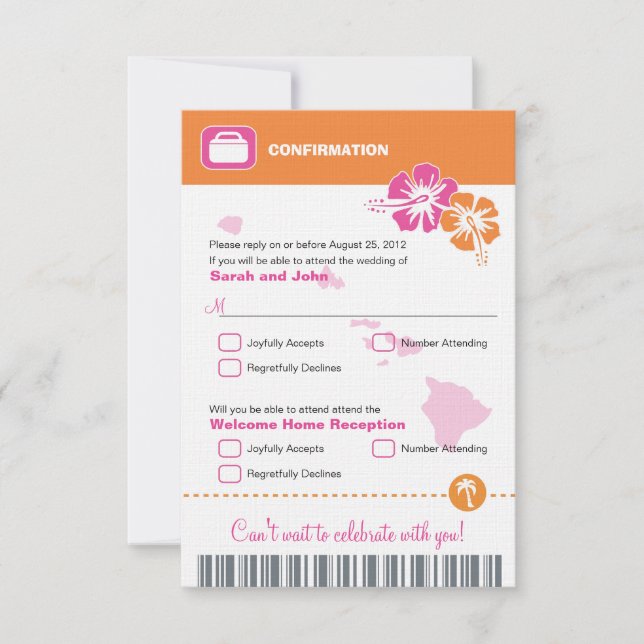 Hawaii Mariage RSVP Confirmation Billet d'embarque (Devant)