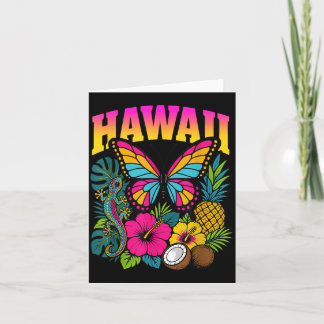 Hawaii Monarch Butterfly Gecko Hibiscus Retro Card