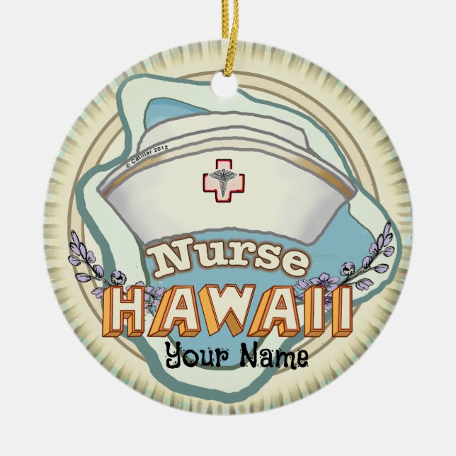 Hawaii Nurse Ceramic Ornament (Front)