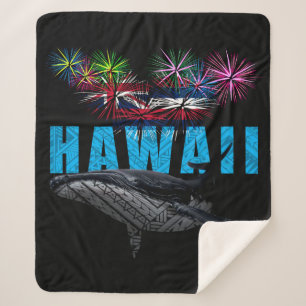 HAWAII NYE POLYNESIAN TRIBAL HUMPBACK FIREWORKS SHERPA BLANKET