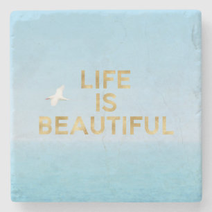 Hawaii Ocean Bird Flying Gold Beautiful Quote      Stone Coaster