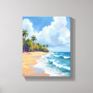 Hawaii Ocean Shore Watercolor Painting Canvas Print