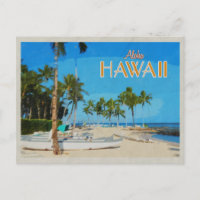 Hawaii Outrigger Canoe Palm Trees Vintage Travel
