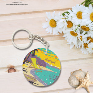 Hawaii painting colourful summer beach vacay gift keychain