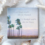 Hawaii Palm Tree Photo Thankful Happy People Quote Stone Coaster<br><div class="desc">“It’s not happy people who are thankful. It’s thankful people who are happy.” Be thankful for what you have while you relax with your favourite beverage while using this blue & purple softly lit photography stone coaster of palm trees blowing in the Hawaiian breeze. Makes a great housewarming gift! You...</div>