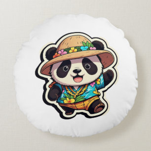 Hawaii Panda Paradise Round Pillow