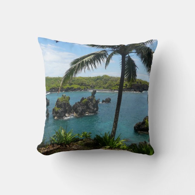 Hawaii - Paradise Beach & Waterfall Throw Pillow (Front)
