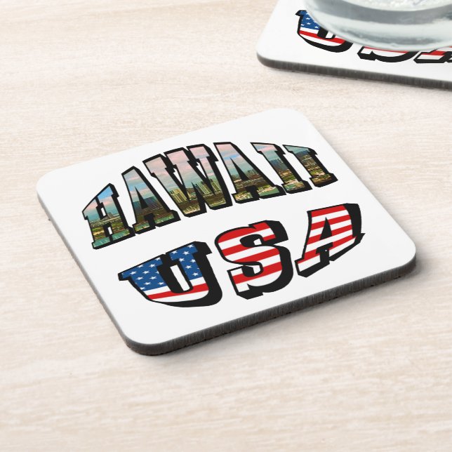 Hawaii Picture and USA Flag Text Coaster (Left Side)