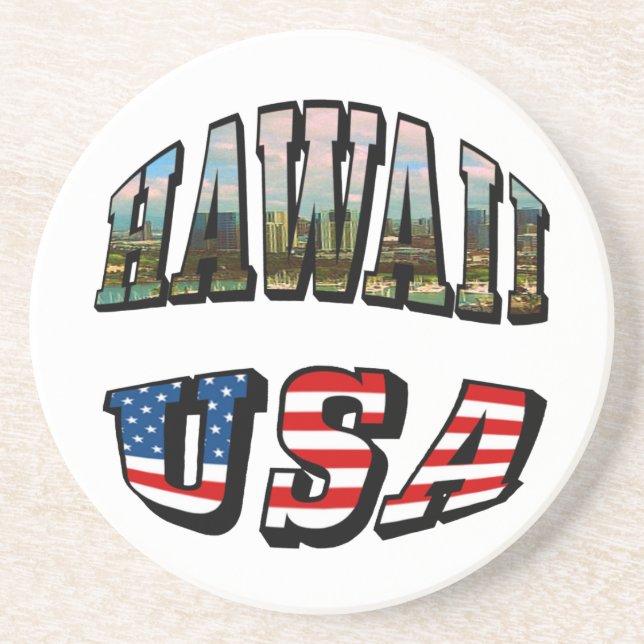 Hawaii Picture and USA Flag Text Coaster (Front)