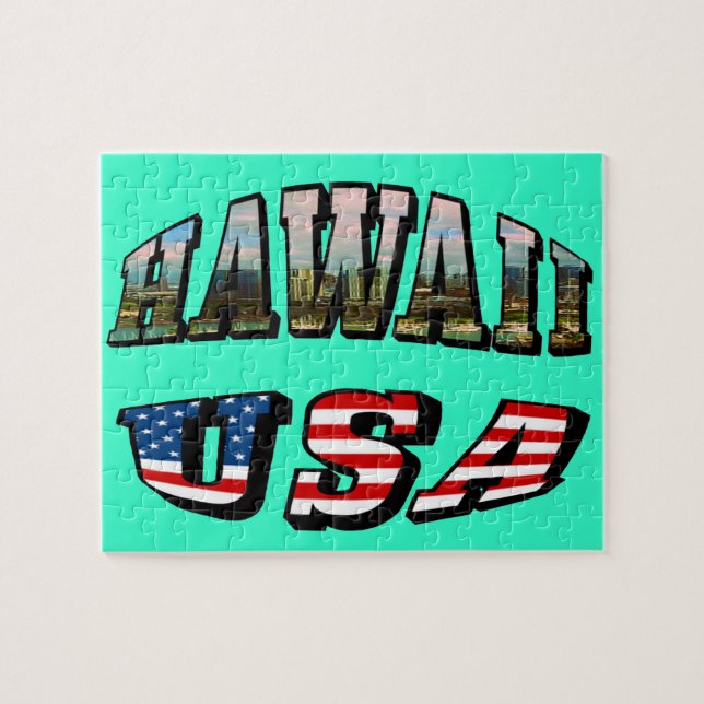 Hawaii Picture and USA Flag Text Jigsaw Puzzle (Horizontal)