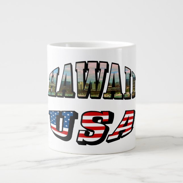 Hawaii Picture and USA Flag Text Large Coffee Mug (Front)