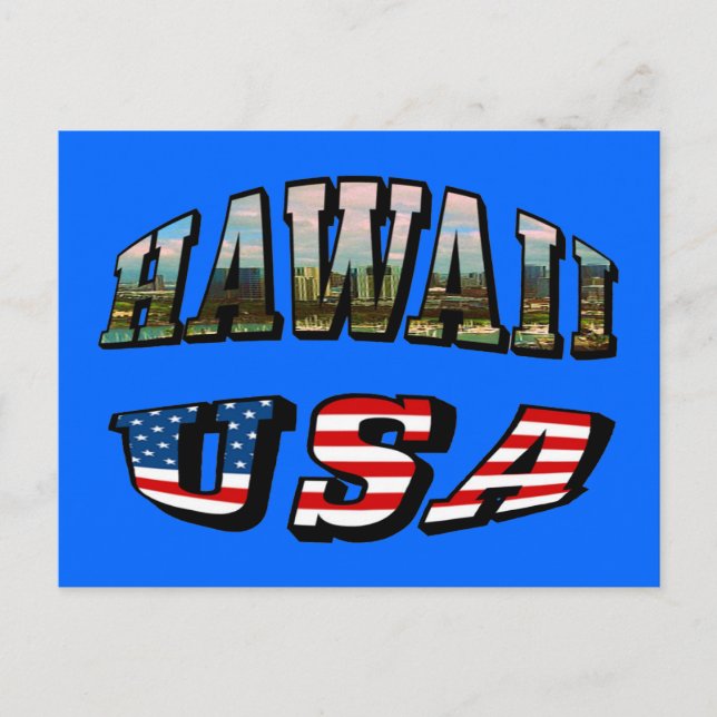 Hawaii Picture and USA Flag Text Postcard (Front)