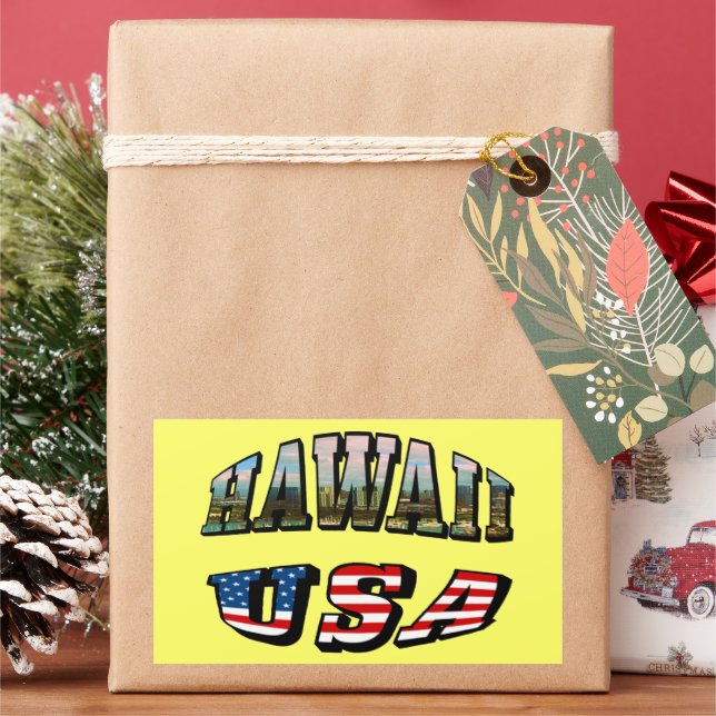 Hawaii Picture and USA Flag Text Sticker (Holiday)