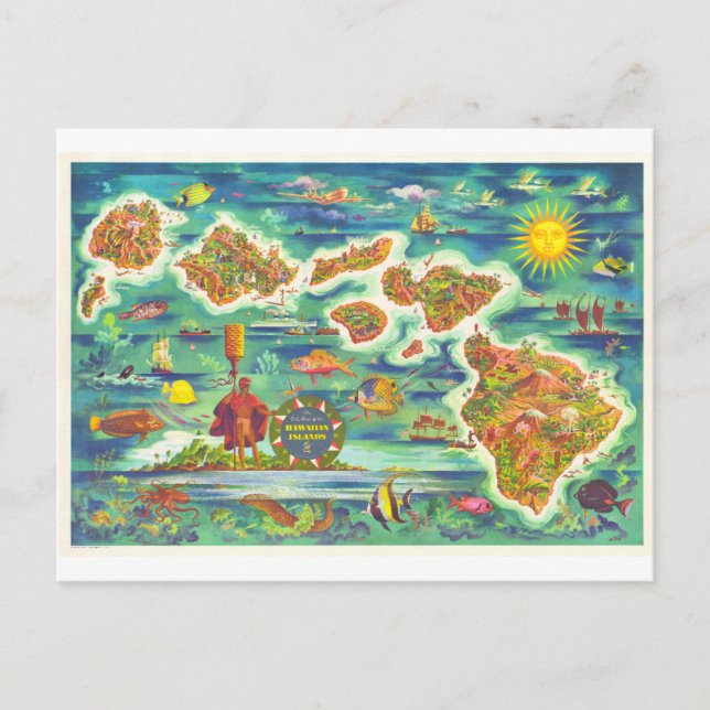 Hawaii Picture Map Postcard (Front)