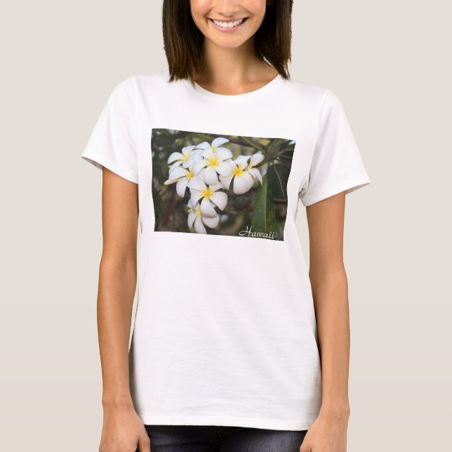 Hawaii, Plumeria, Fleurs blanches sur T-shirt fémi (Devant)