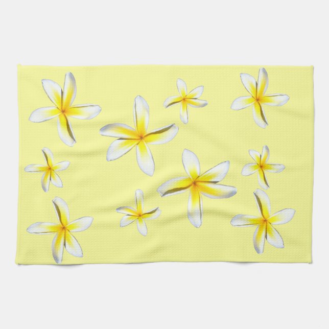 Hawaii Plumeria Yellow and White Kitchen Towel (Horizontal)