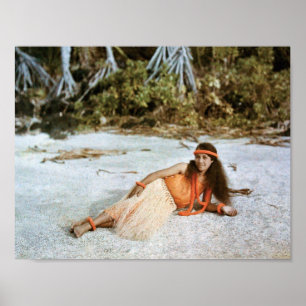 Hawaii POSTER : Hawaiian Hula Girl 1910 Autochrome