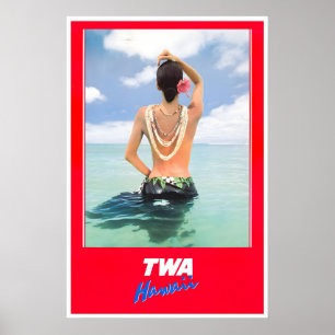 Hawaii Poster TWA Travel Art Hawaiian Girl Print